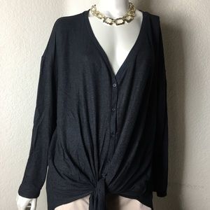 Gibson Black Knit Button Up Tie knot Sweater